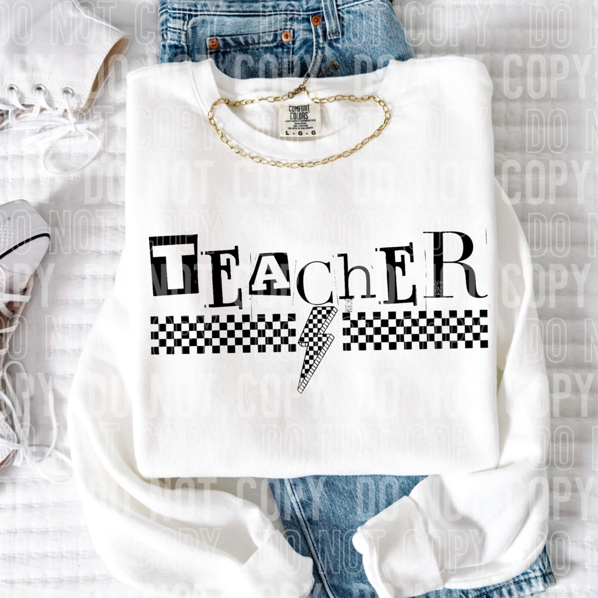 Teacher checkered lightning bolt 97018 DTF transfer