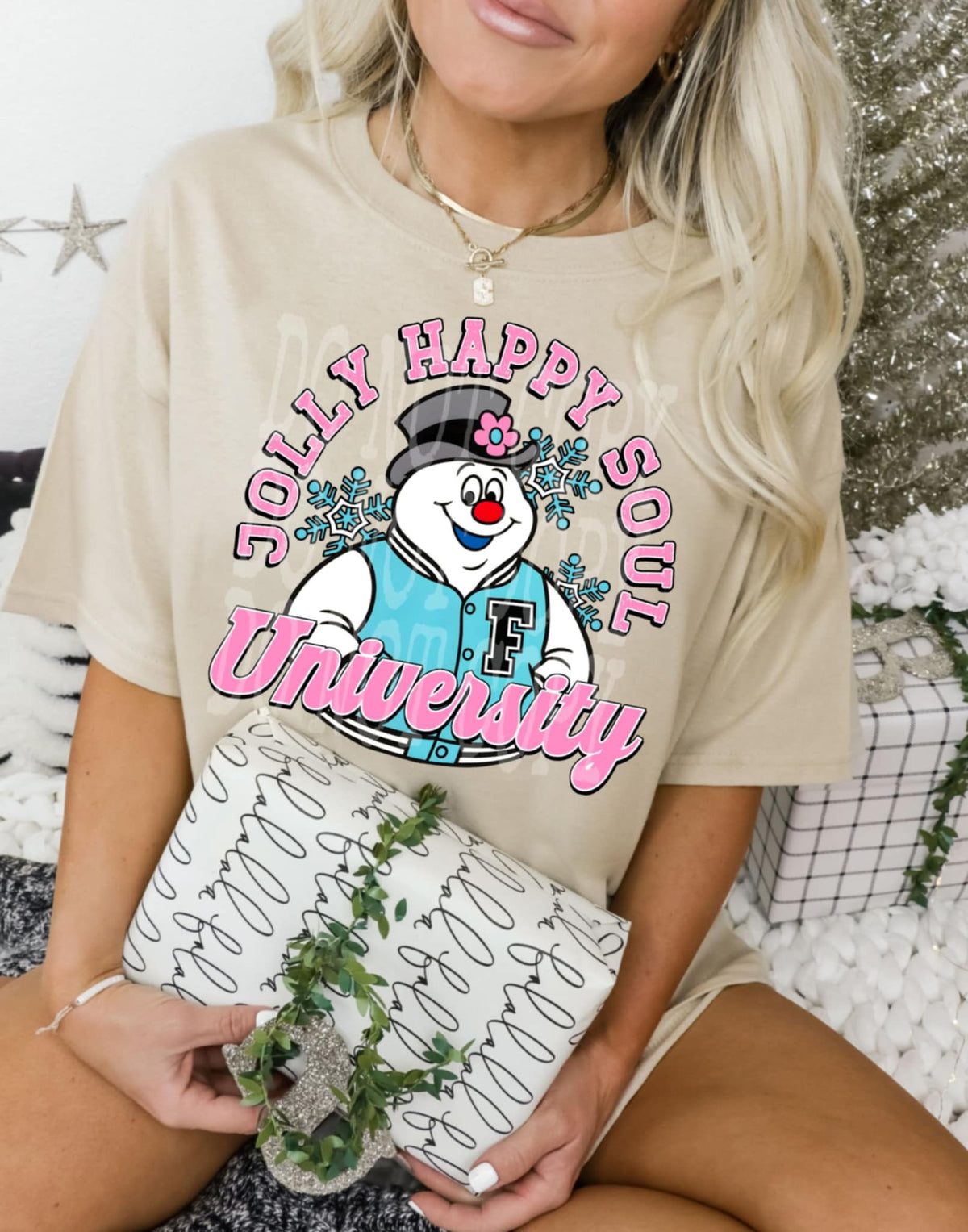 Jolly Happy Soul University Snowman DTF transfer