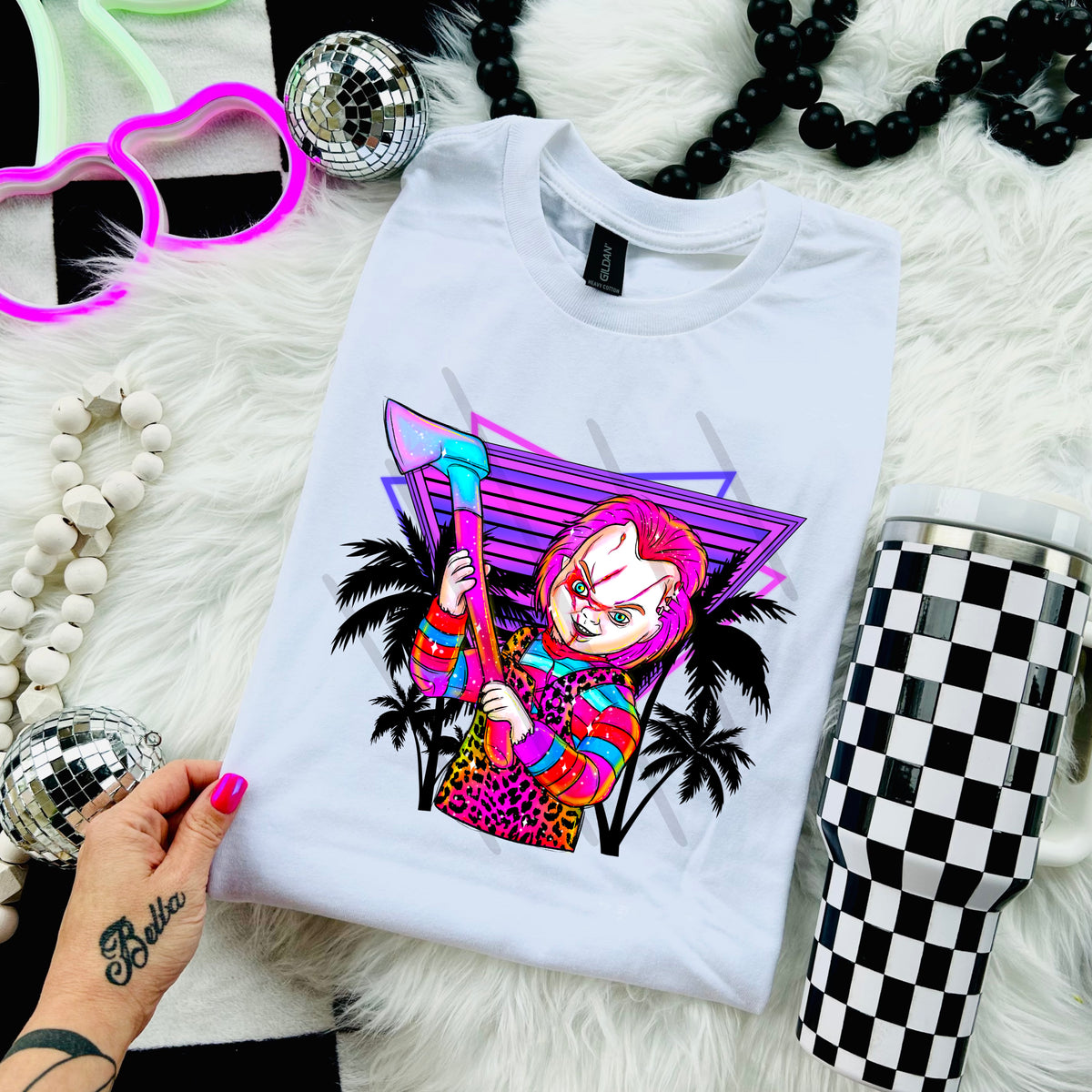 Neon chuck (no words) with palm trees 110955 DTF transfer