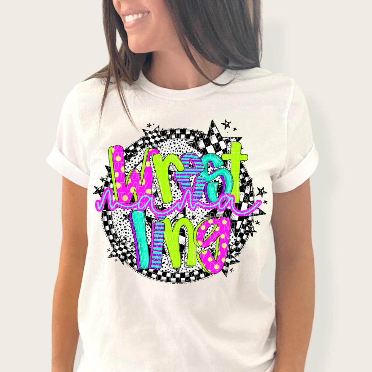 Wrestling mama neon font circle (CITY) 91302 DTF transfer