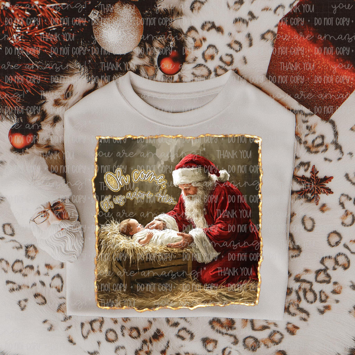 Oh come let us adore him Santa 106798 DTF transfer