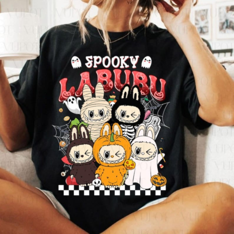 Spooky Creepy Dolls white words and white checker  DTF transfer