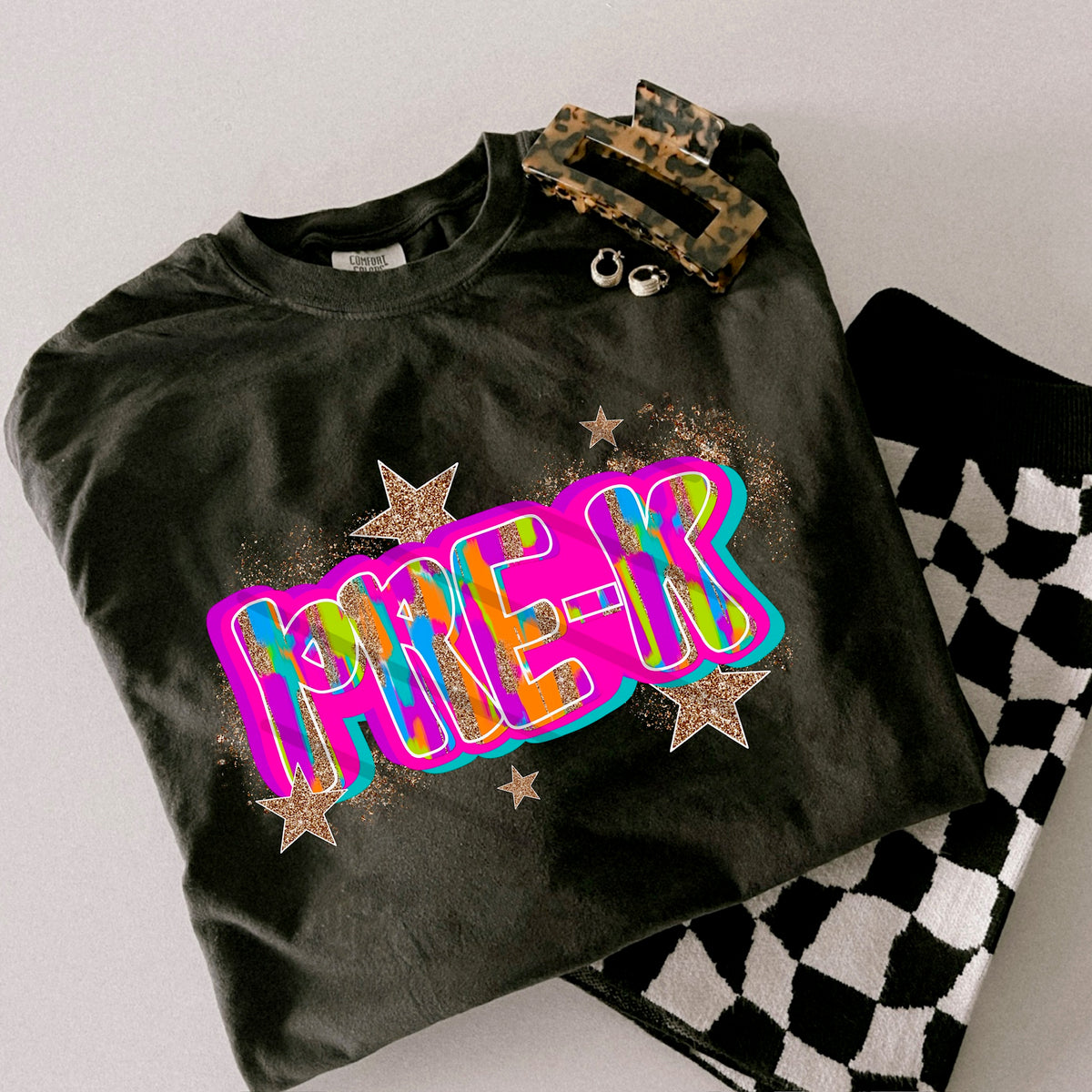 Pre K Rainbow and glitter gold stars scarlow 110385 DTF transfer