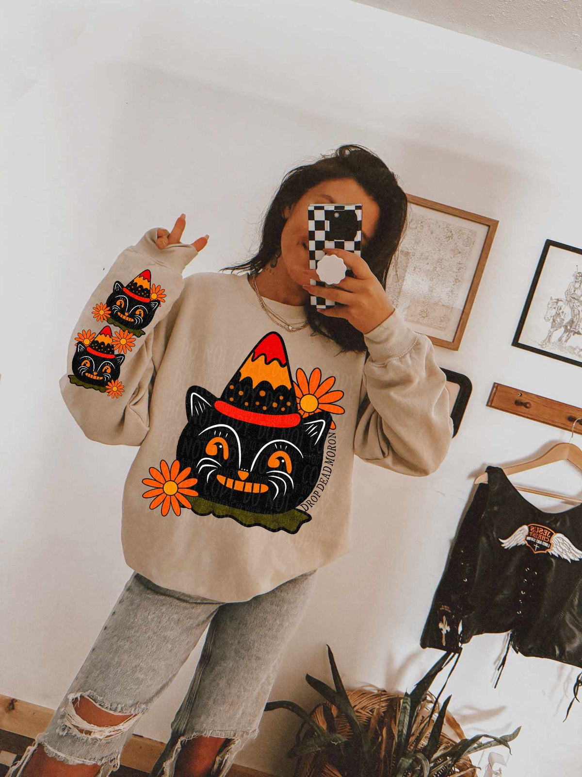 Drop dead moron black cat FRONT ONLY (CSC) 52321 DTF transfer