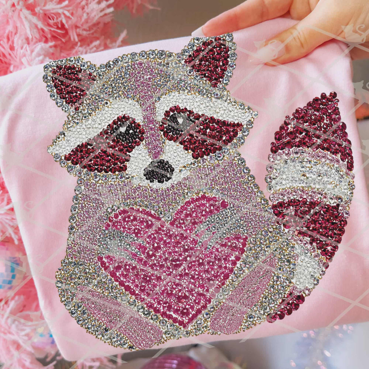 Faux Rhinestone heart heart raccoon (TGG) DTF Transfer