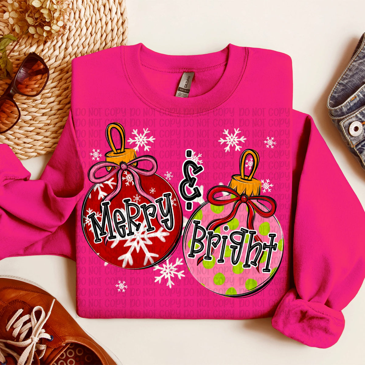 Merry and bright ornaments Sunday Special DTF transfer