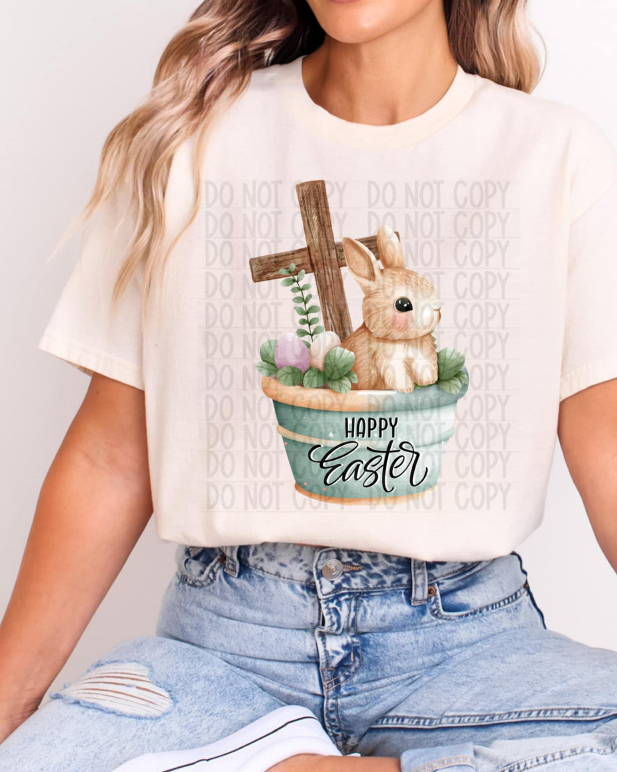 Happy Easter bunny in tin bucket 94621 DTF transfer
