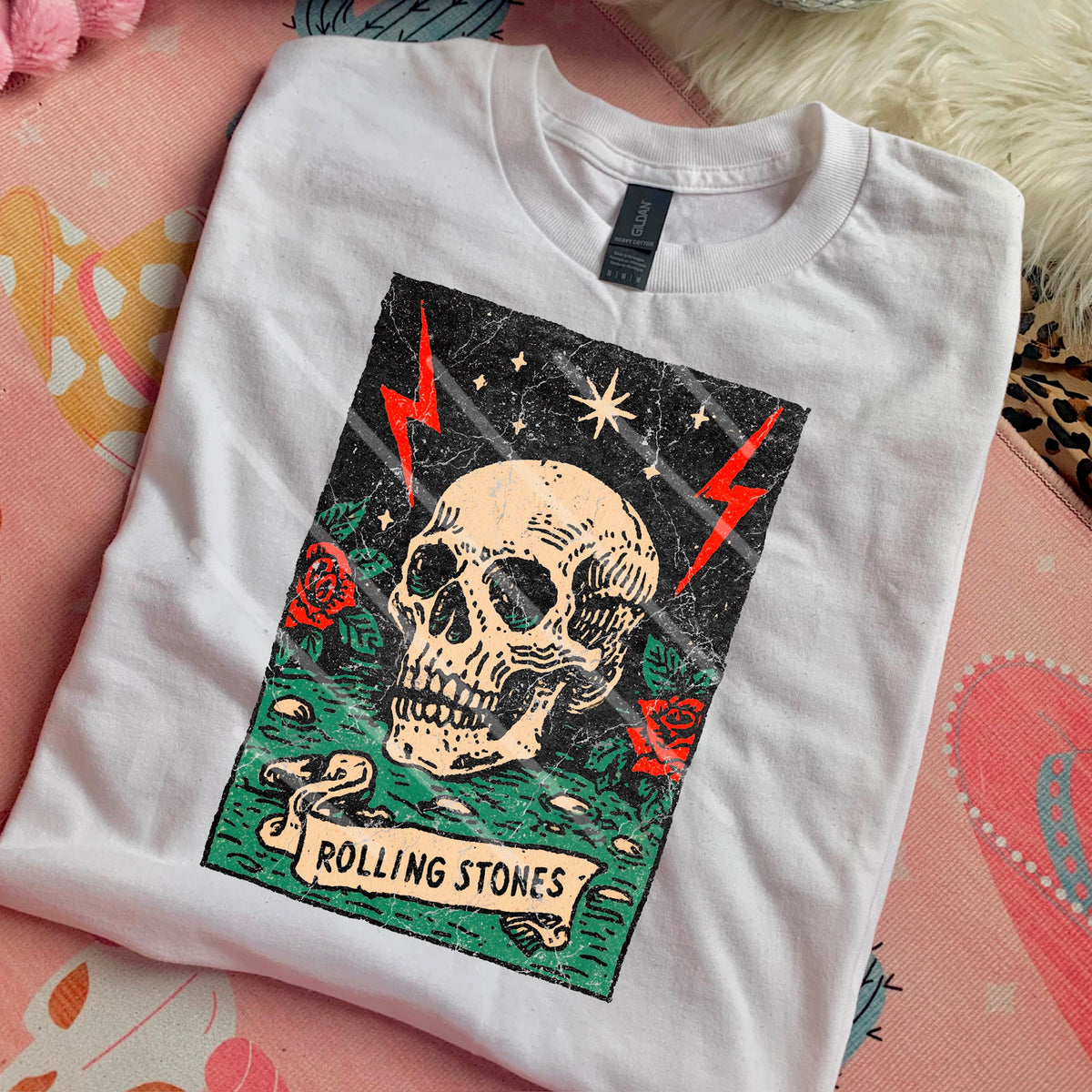 R Stones Skull DISTRESSED (saved) 110464 DTF transfer