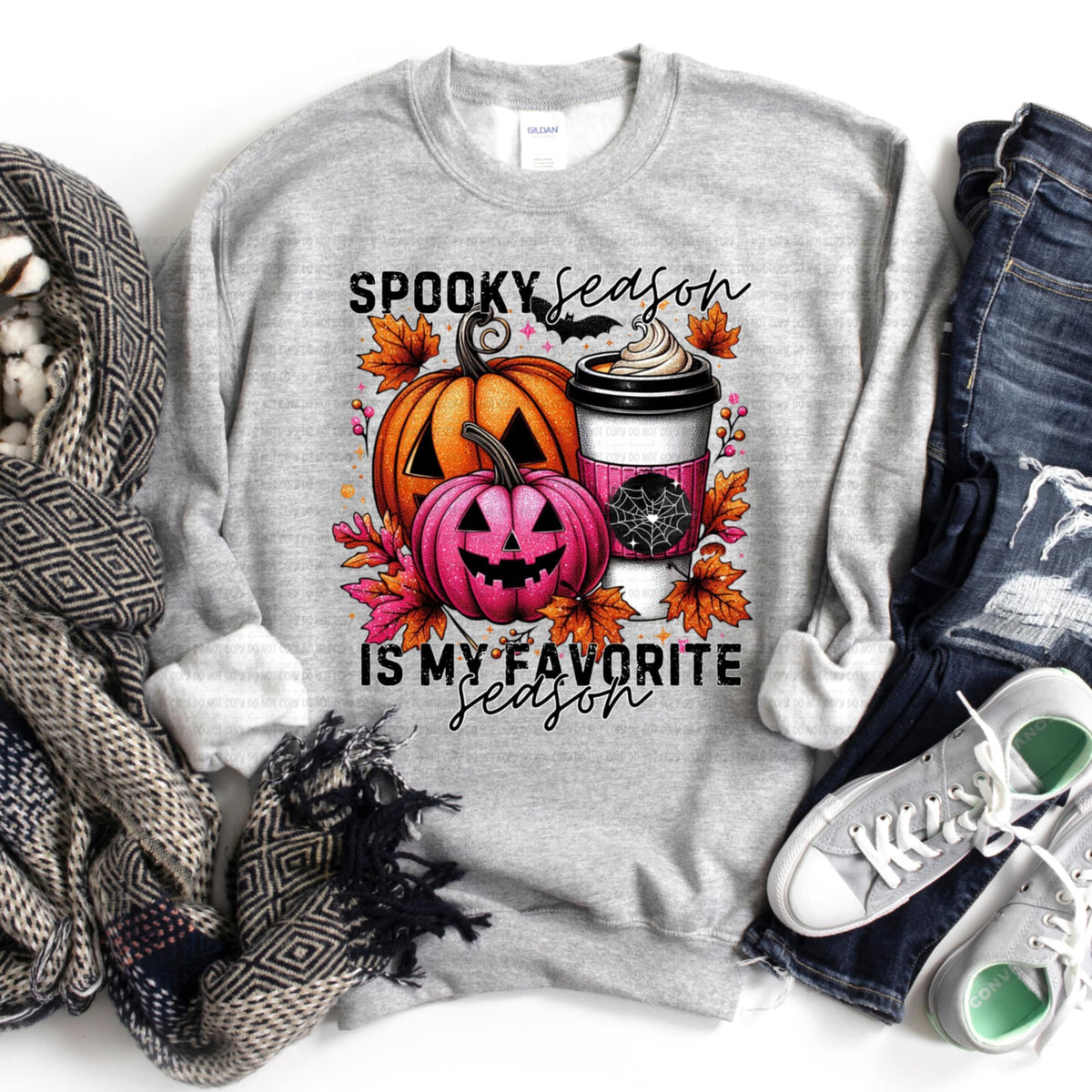 Spooky Season Pink and Orange Pumpkins with coffee bats and checker (revel) DTF transfer