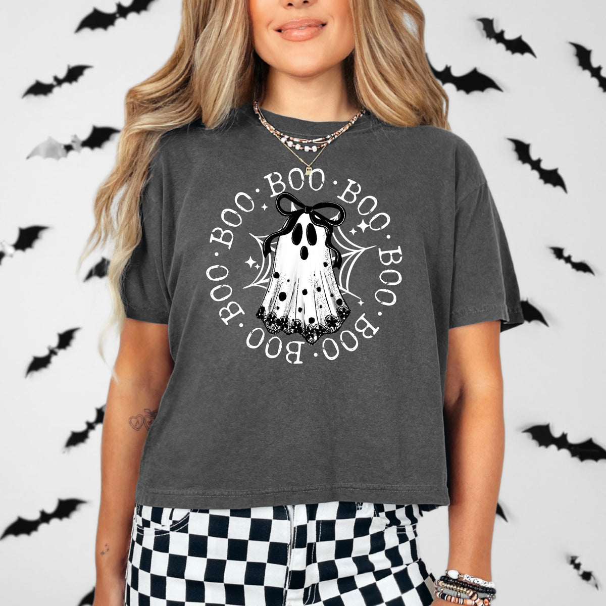 Boo lace ghost circle white (csc) DTF Transfer