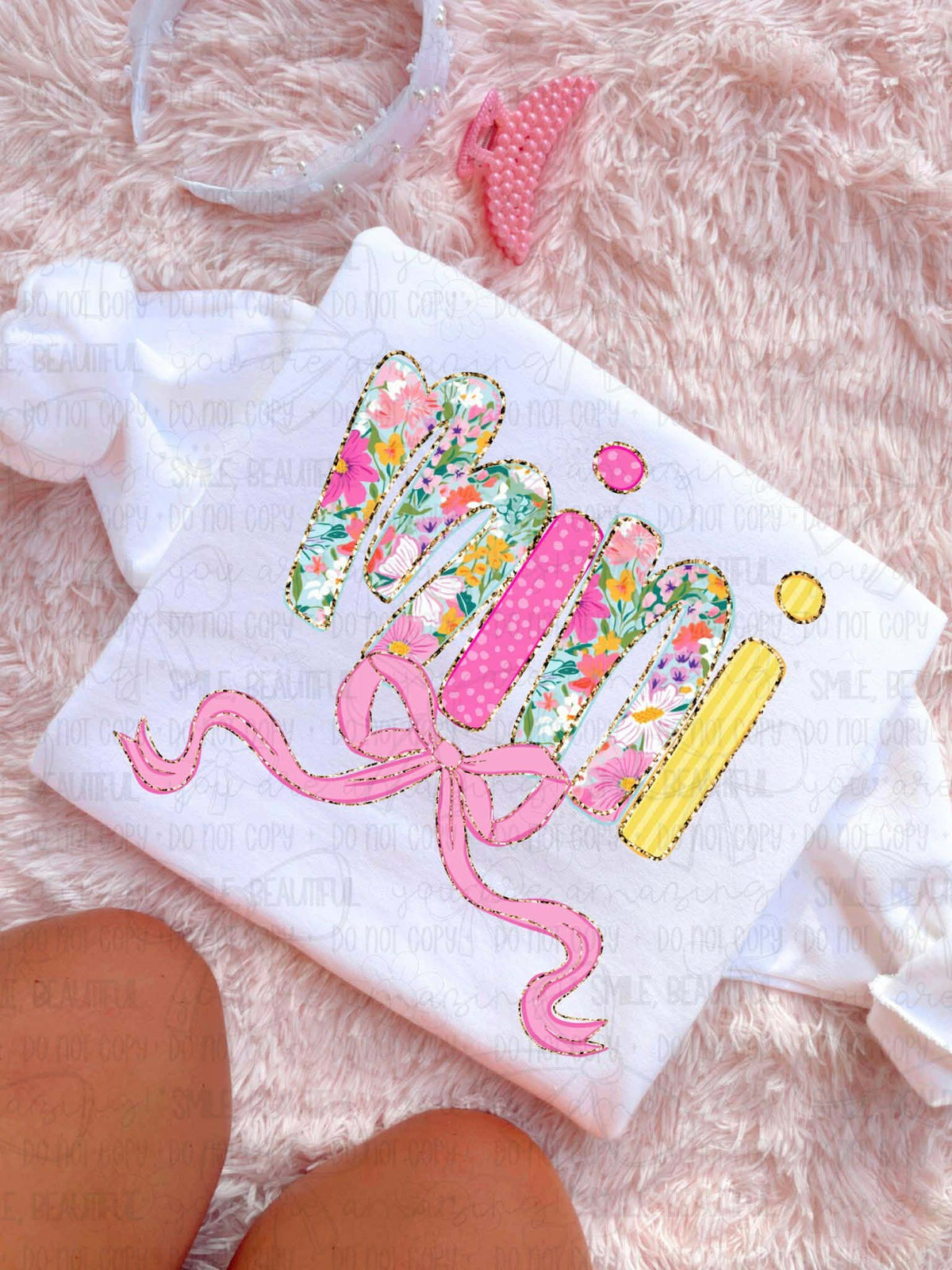 Mini pinks and yellow patterns with bow (Carter) DTF Transfer