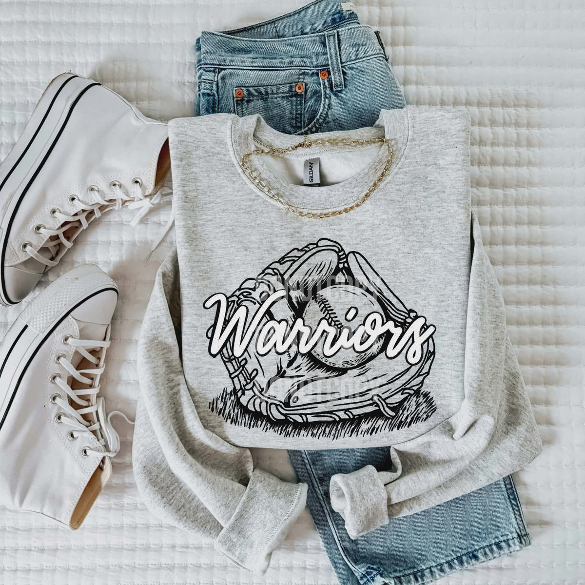 Warriors white cursive (CSG) DTF transfer