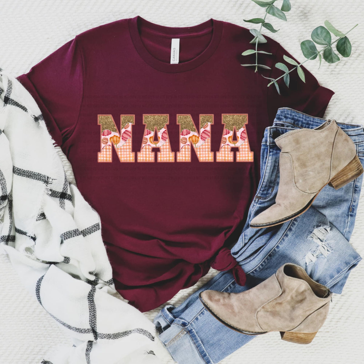 Nana glitter pumpkin plaid REVEL DTF transfer