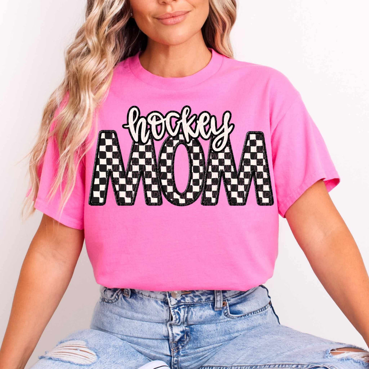 Hockey mom checkered city DTF transfer