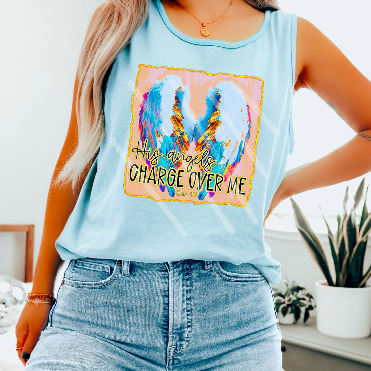 His angels charge over me Rainbow Wings 110625 DTF transfer