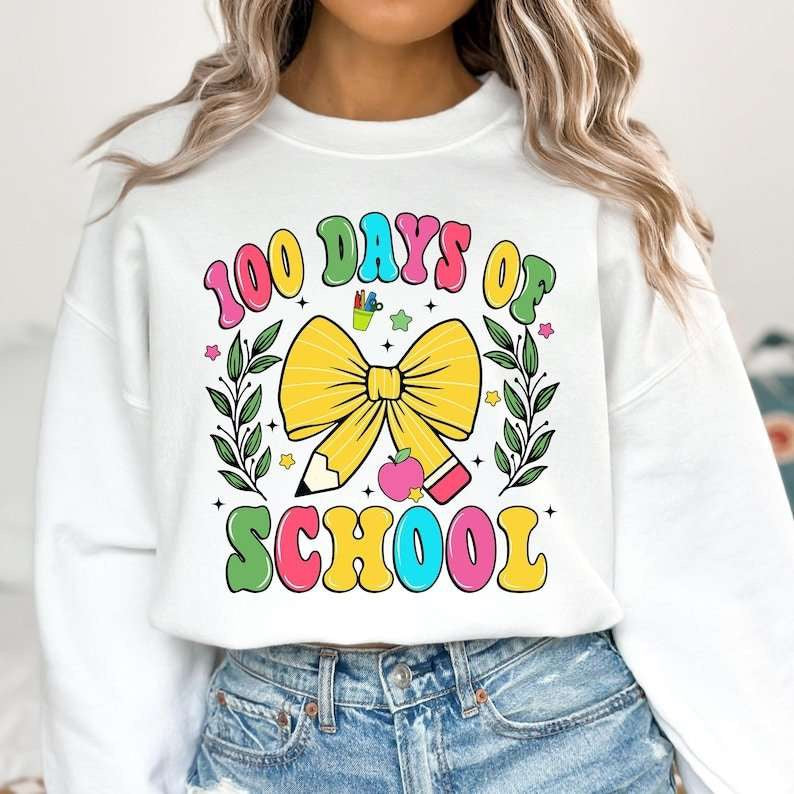 100 days of school era bow bubble font 77639 DTF transfer