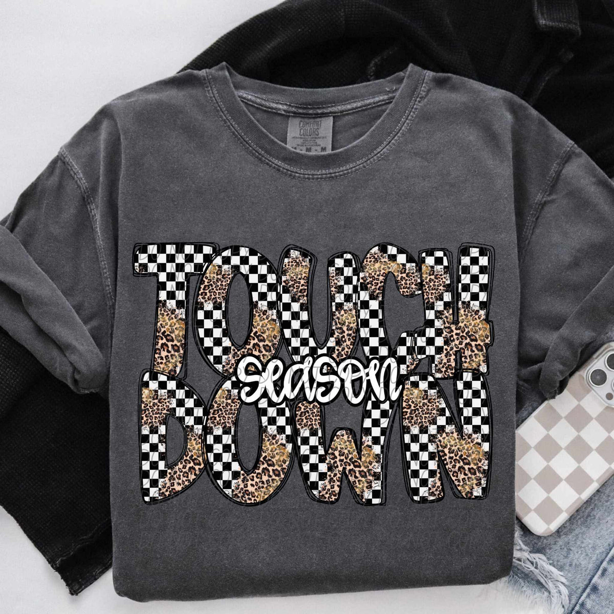 Touchdown season leopard and checkered font city DTF transfer