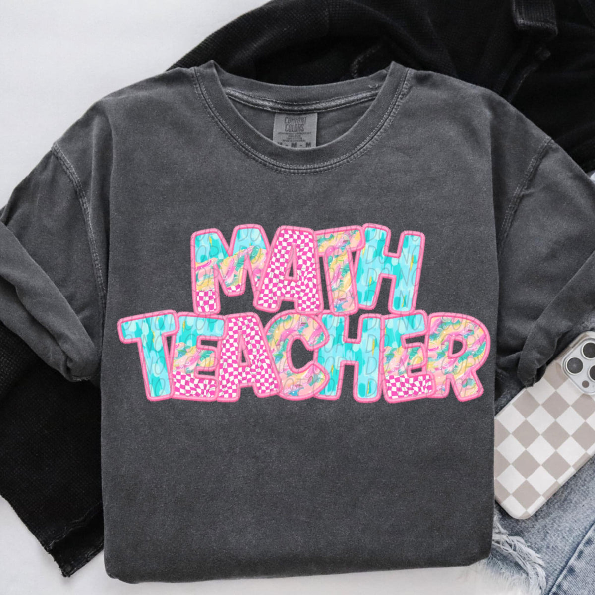 Math teacher pink checkered (CITY) 97074 DTF transfer