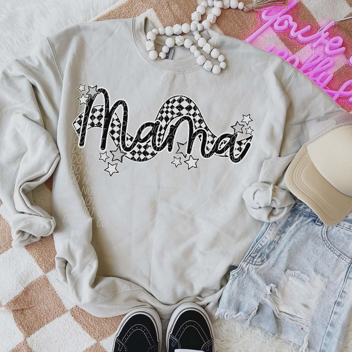 Mama wavy checker (city) DTF Transfer