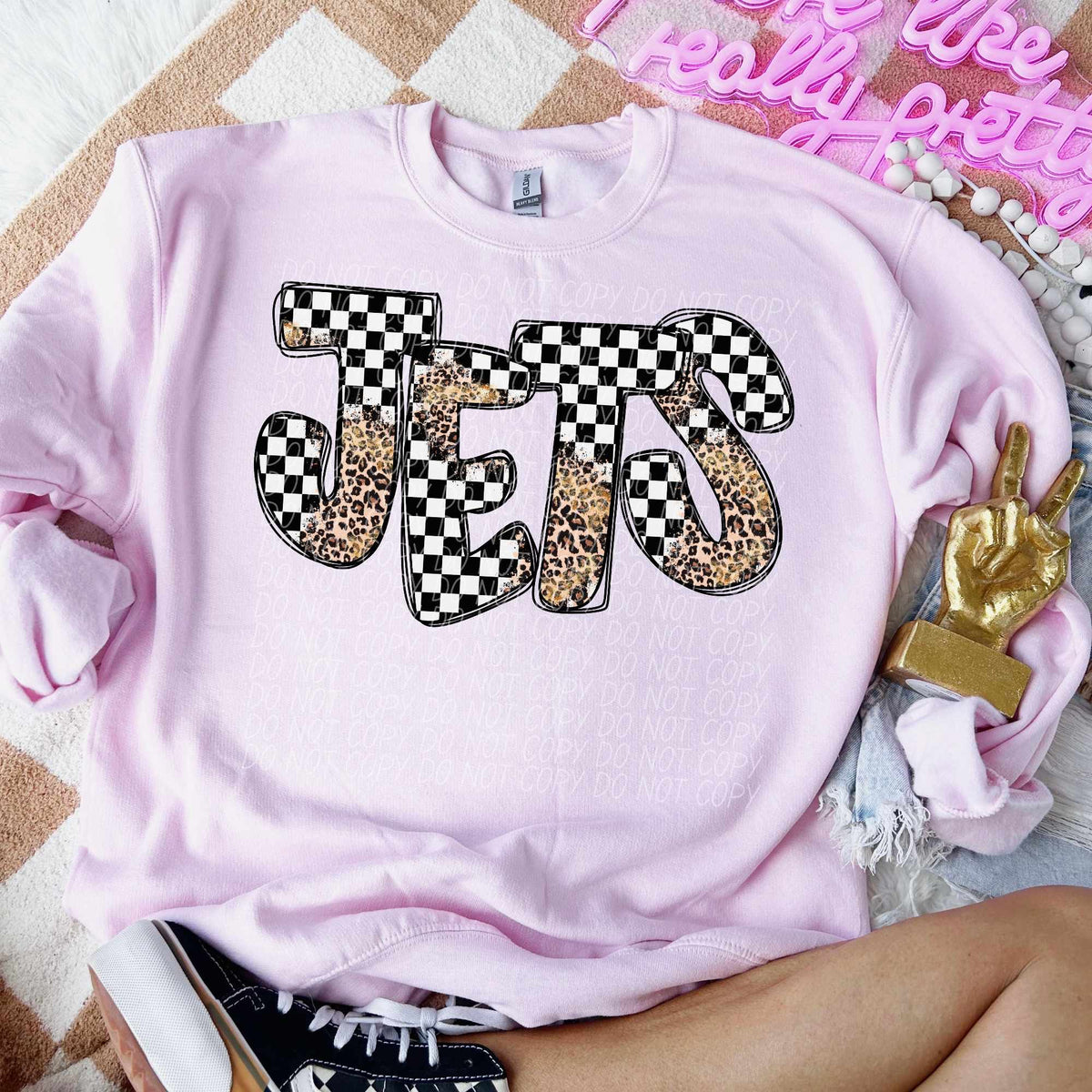 Jets single line checkered leopard filled (CITY) 53266 DTF transfer