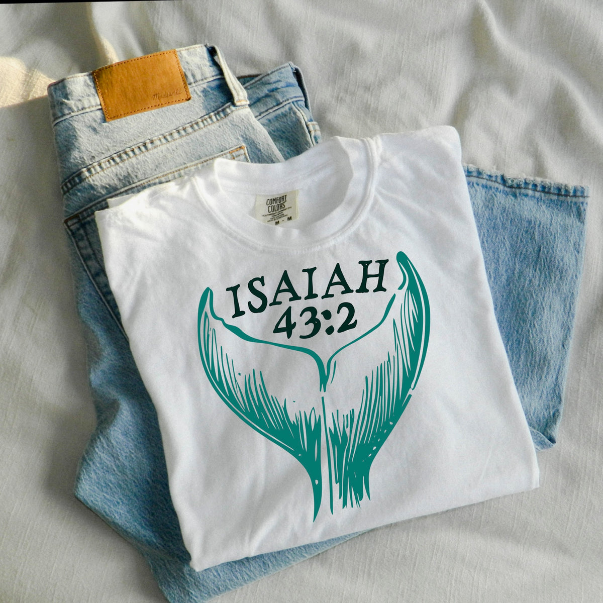 Isaiah 43:2 whale (teal and black) DTF Transfer