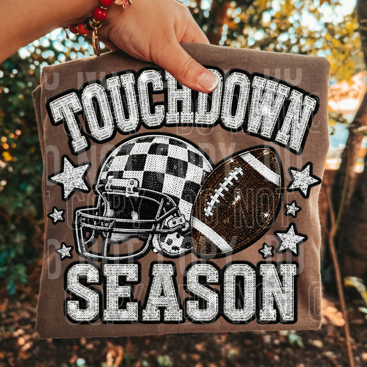 Touchdown season checkered helmet and football silver sequins SBB DTF Transfer