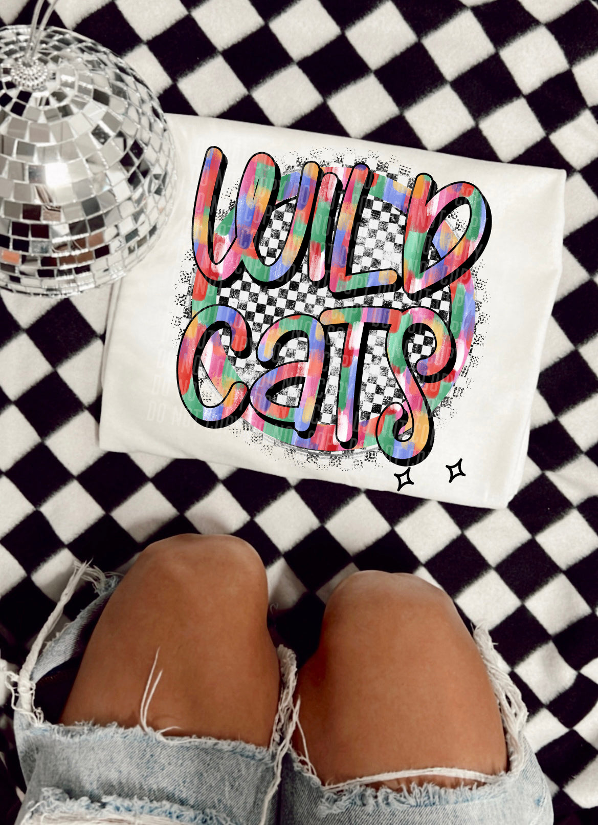 Rainbow and Checkered Mascot Font Wildcats 30773 DTF transfers