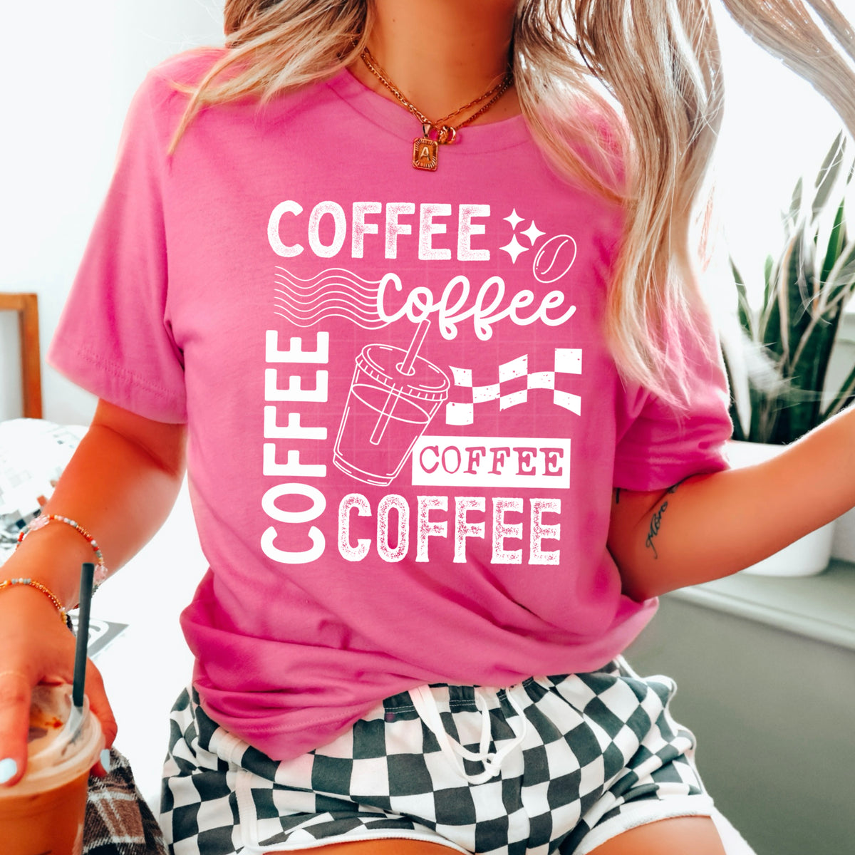 Coffee repeated collage WHITE (CSC) DTF Transfer