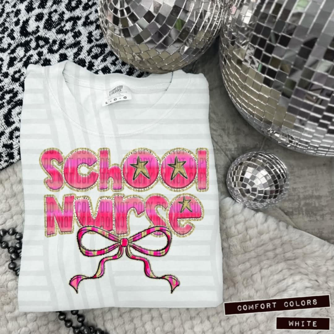 School nurse pink with bow (Caplinger) 100624 DTF transfer