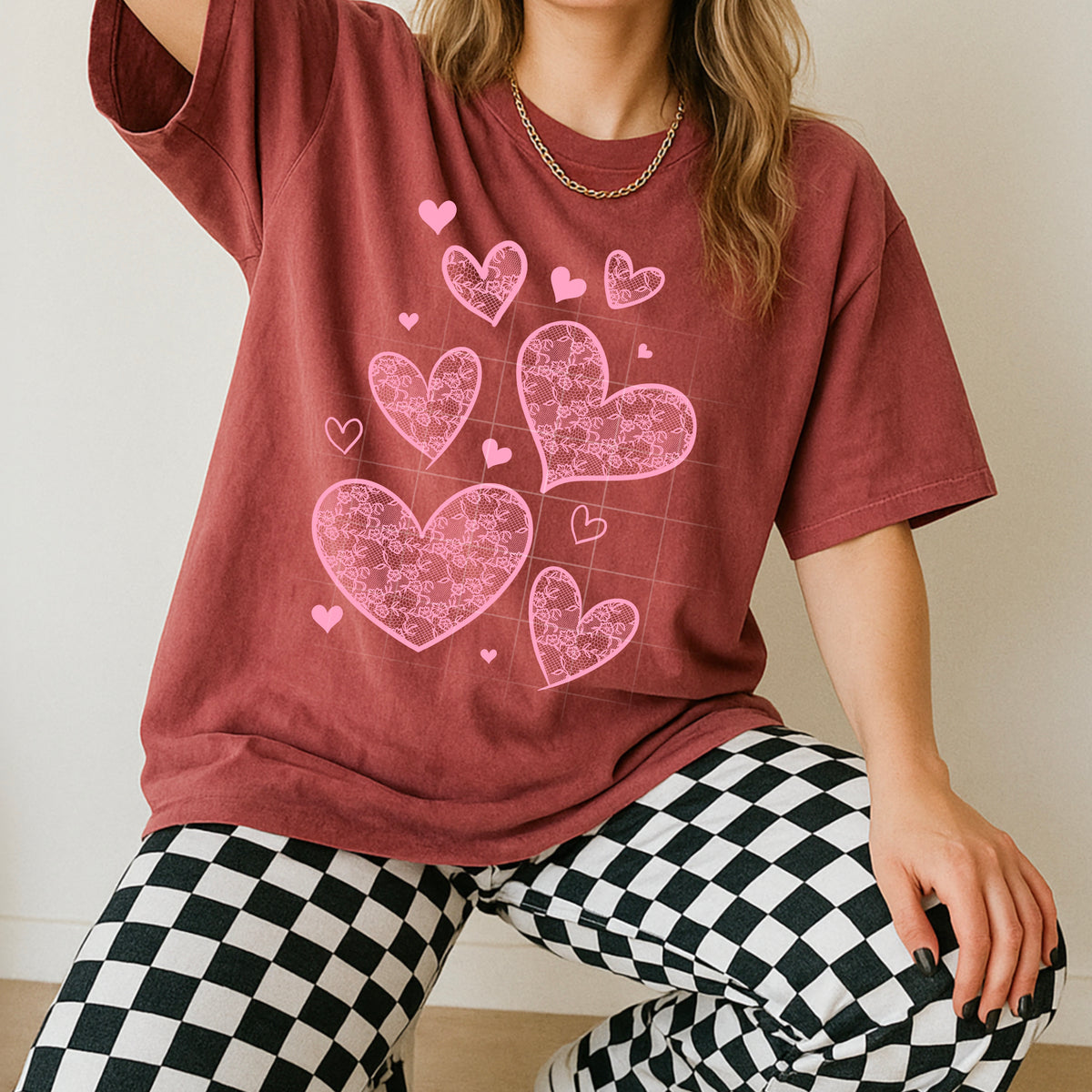 Lace Hearts pink (CSC) DTF transfer