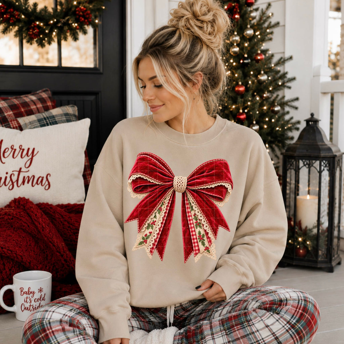 Red velvet bow with lace (SDD) DTF transfer