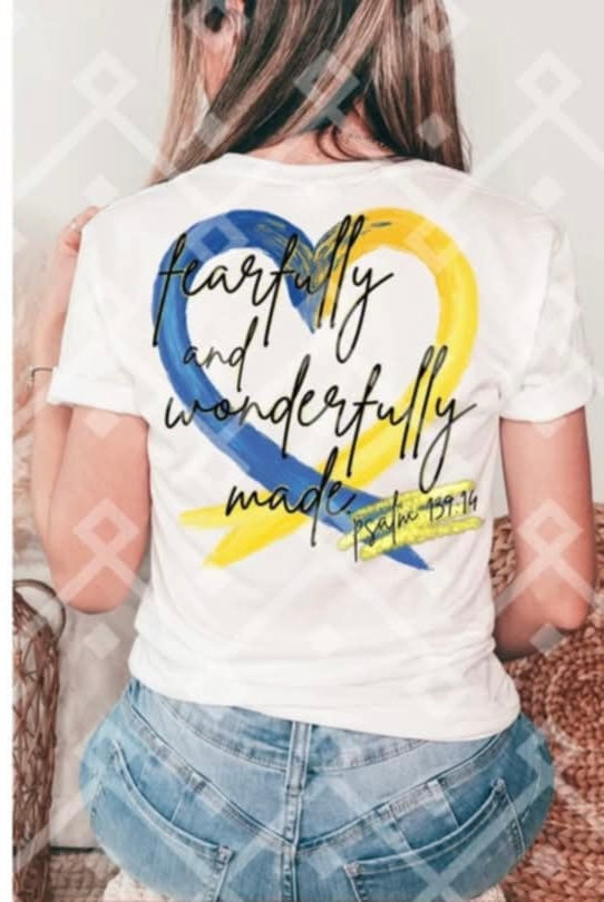 Fearfully and wonderfully made Down syndrome heart BACK 92149 DTF transfer