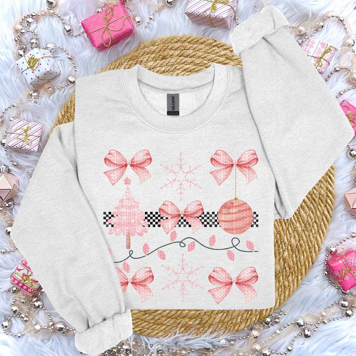 Pink Christmas bow collage (HW) 60989 DTF transfer