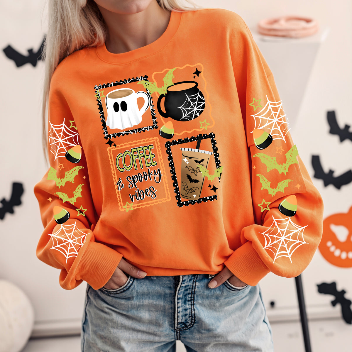 Coffee and spooky vibes (front only) ghost mug (CSC) DTF Transfer