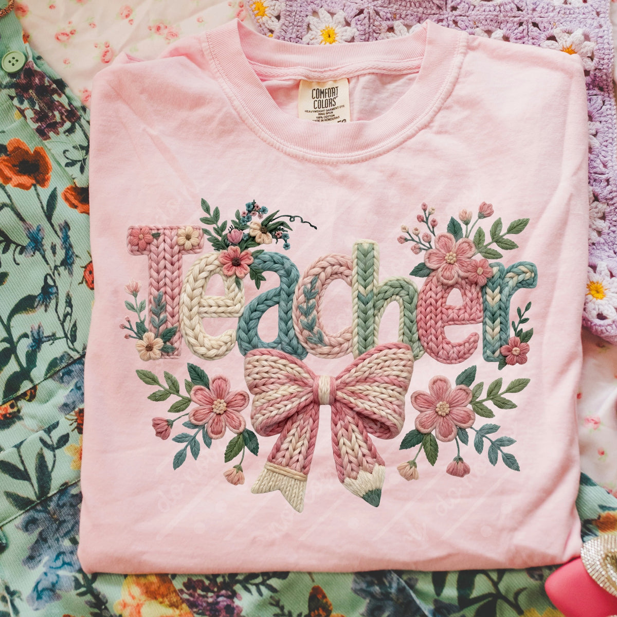 Teacher faux embroidery flowers Tuesday Deal DTF