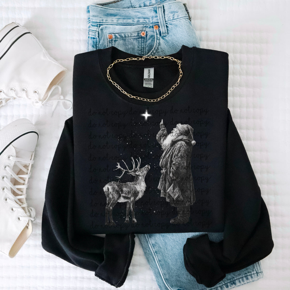 Santa and Reindeer looking at the stars (SSD) DTF Transfer