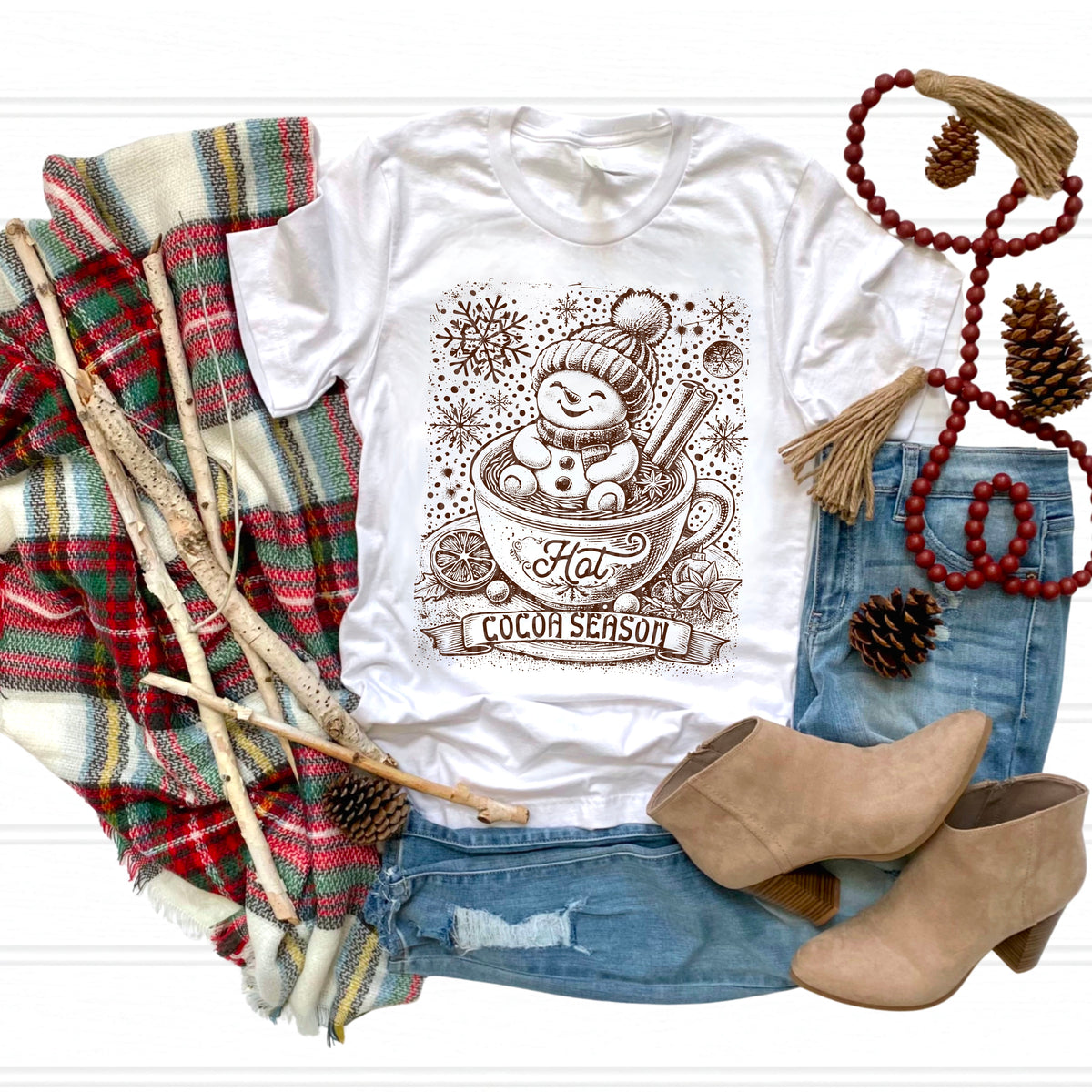 Hot Cocoa Season Snowman in Mug BROWN 113389 DTF transfer