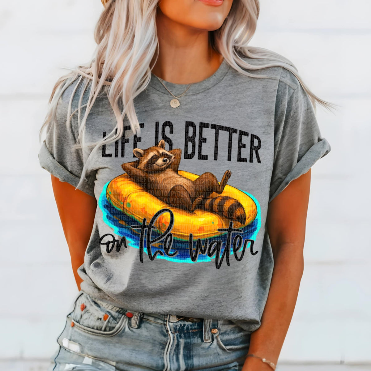 Life is better on the water raccoon (SDD) 99287 DTF transfer