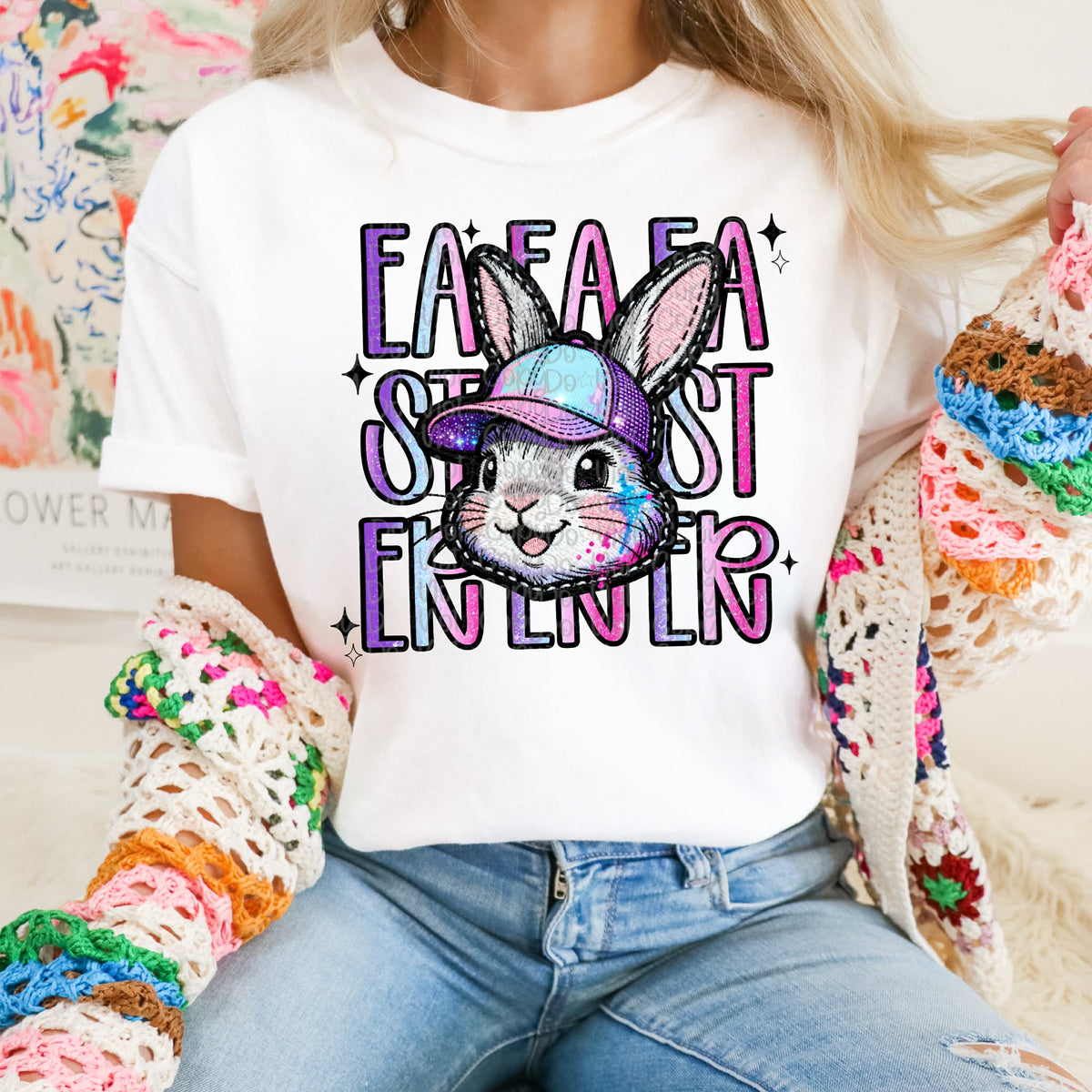 Easter bunny with hat ombré letters (Virgo) DTF Transfer