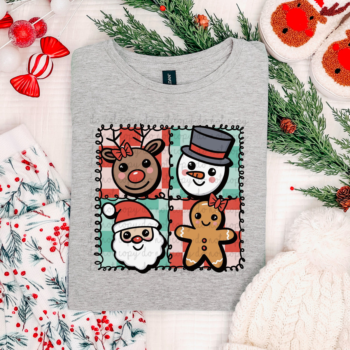 Checker Christmas Blocks (with bow) RTD DTF transfer