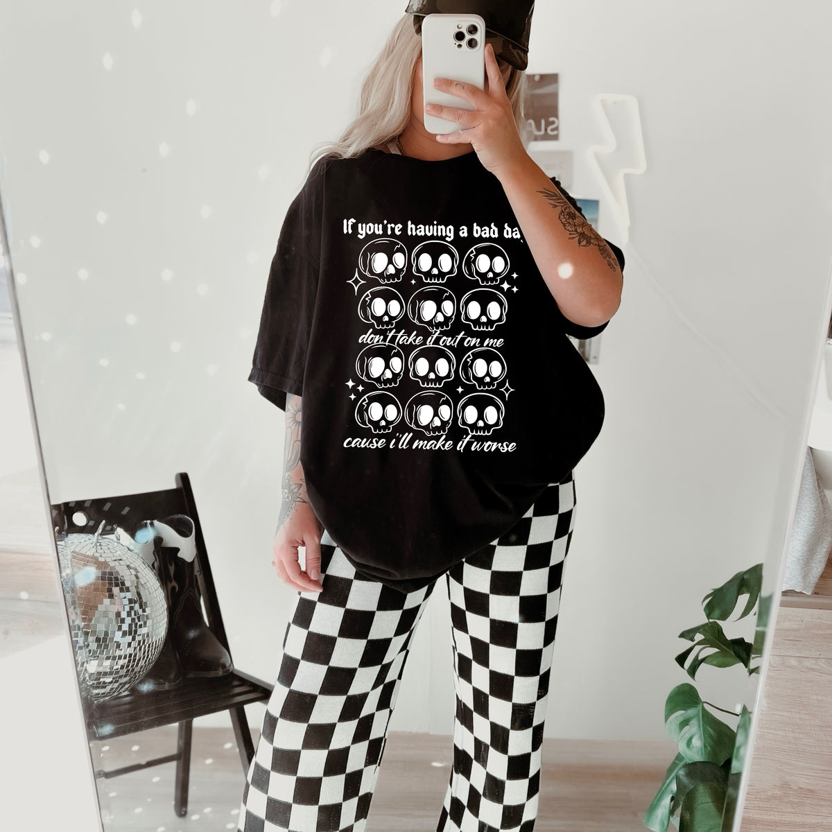 Bad Day skellie grid WHITE (CSC) DTF transfer