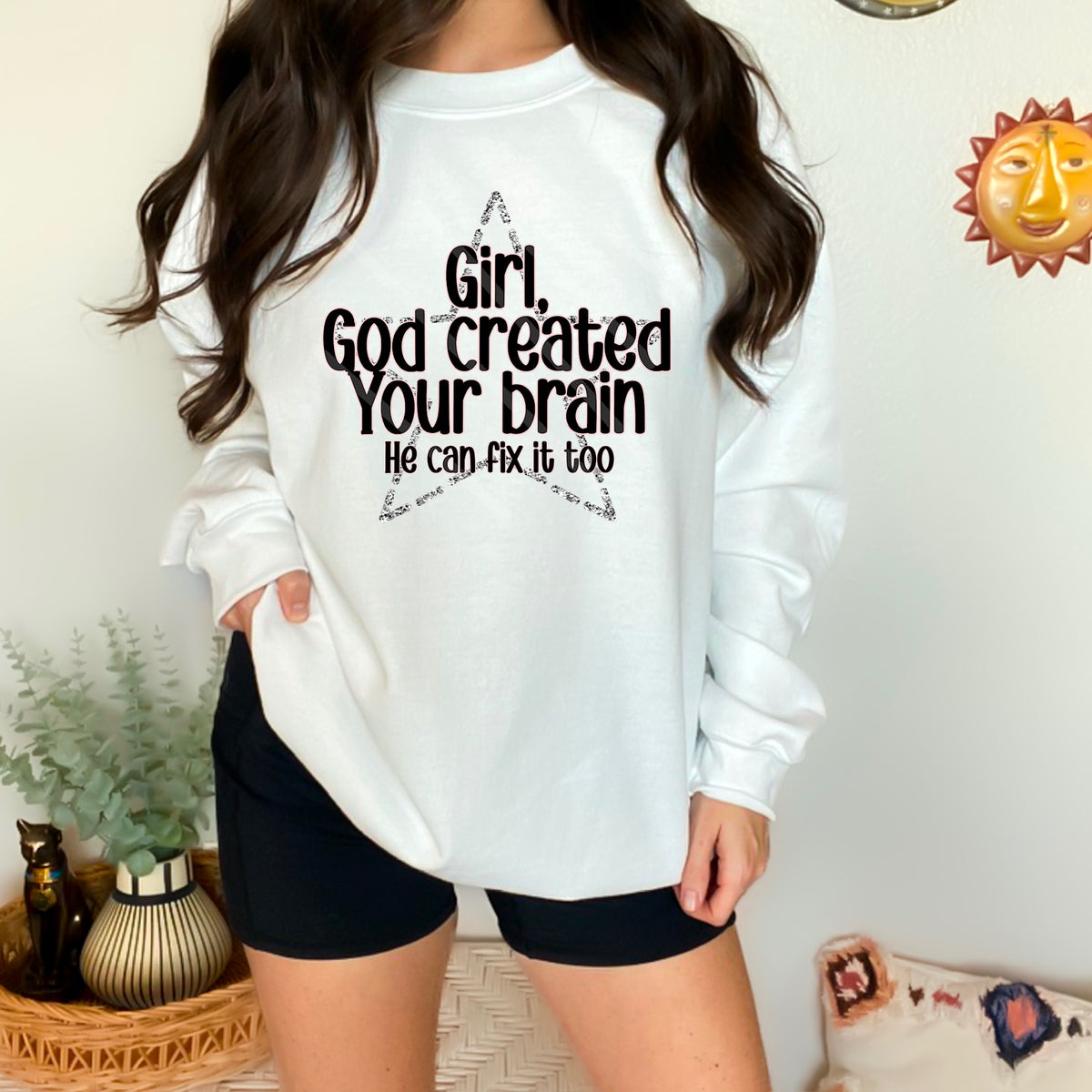 Girl god created your brain silver glitter star 110669 DTF transfer