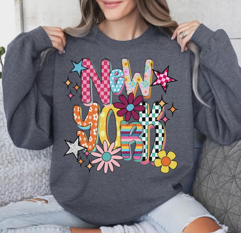 New york colorful stars and flowers (S&G) DTF Transfer