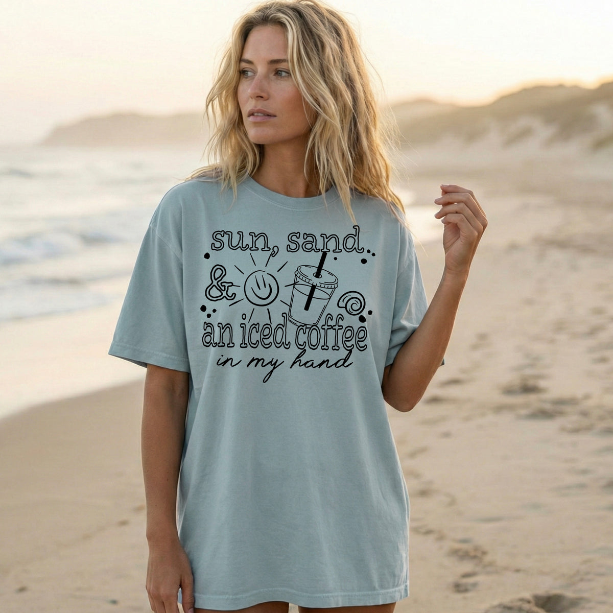 Sun sand coffee in hand black (CSC) DTF Transfer