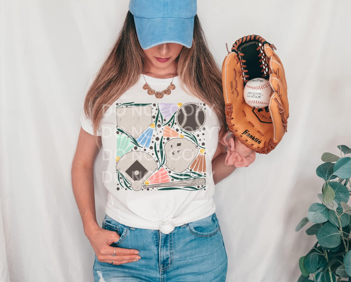 Baseball items with florals (SCG) 90014 DTF transfer