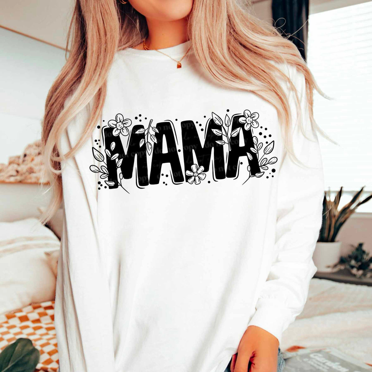 Mama flowers BLACK (CSC) 79484 DTF transfer