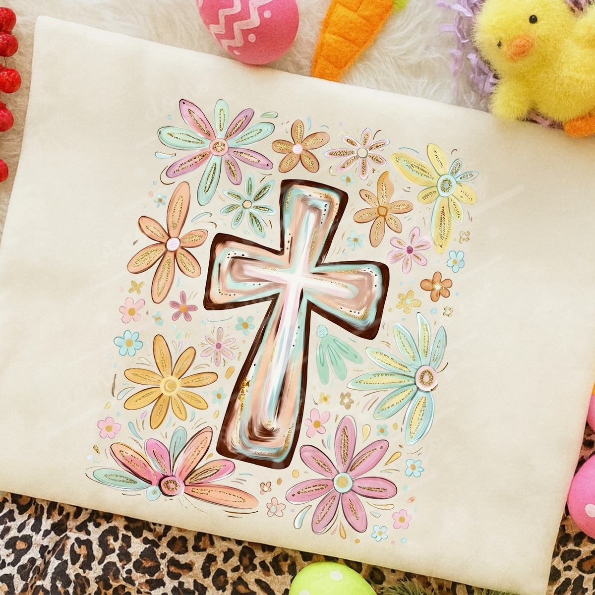 Pastel cross and flowers DTF Transfer
