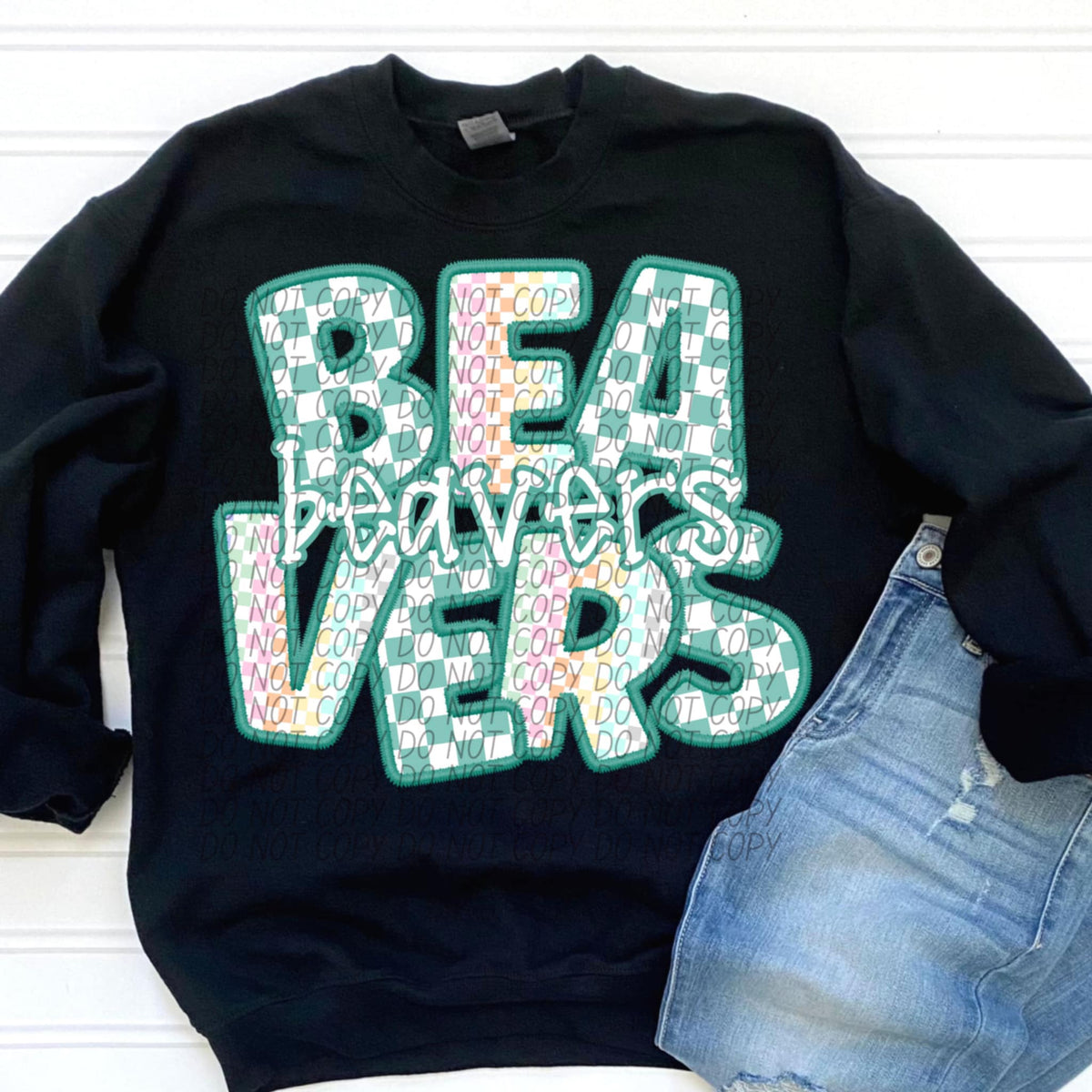 Beavers blue and colorful checkered (CITY) 85500 DTF transfer
