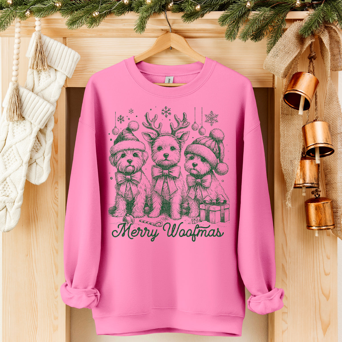 Merry Woofmas Dogs GREEN 113374 DTF transfer