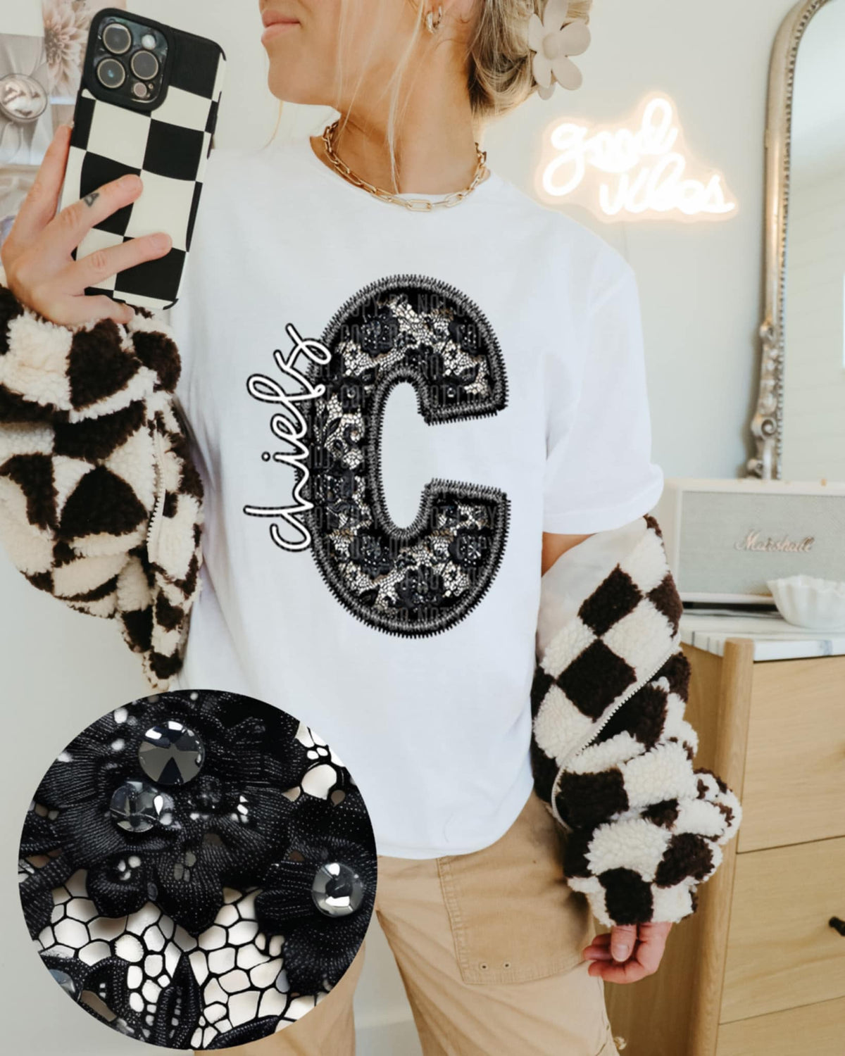 C chiefs lace letter (Caplinger) 90090 DTF transfer